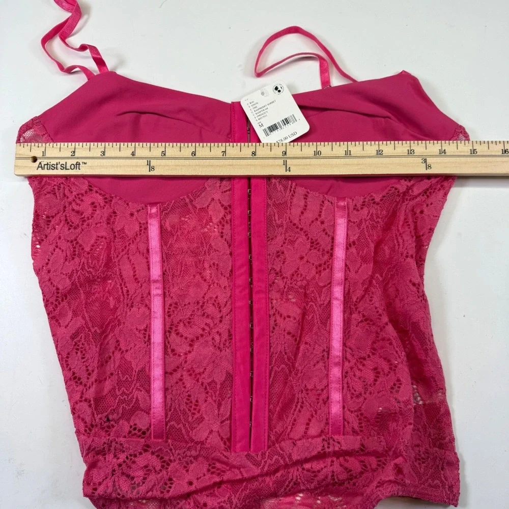 FREE‎ PEOPLE Intimately Lace Night Rhythm Thong Bodysuit Raspberry Sorbet Medium